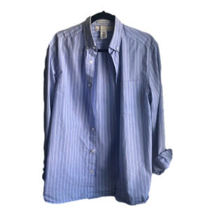 H&M L.O.G.G blue and white striped cotton button down shirt
